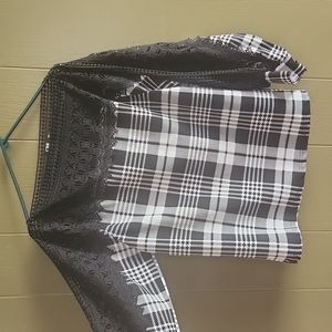CBR Black white plaid lacy sleeve Top